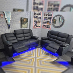 Roma Leather Recliner Sofa 3+2-Seater With USB/LED/Cup Holder Black/Grey