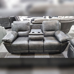 Sara Leather Electric Recliner Sofa 3+2 Seater Grey /LED Lights/USB Ports/Cup Holders