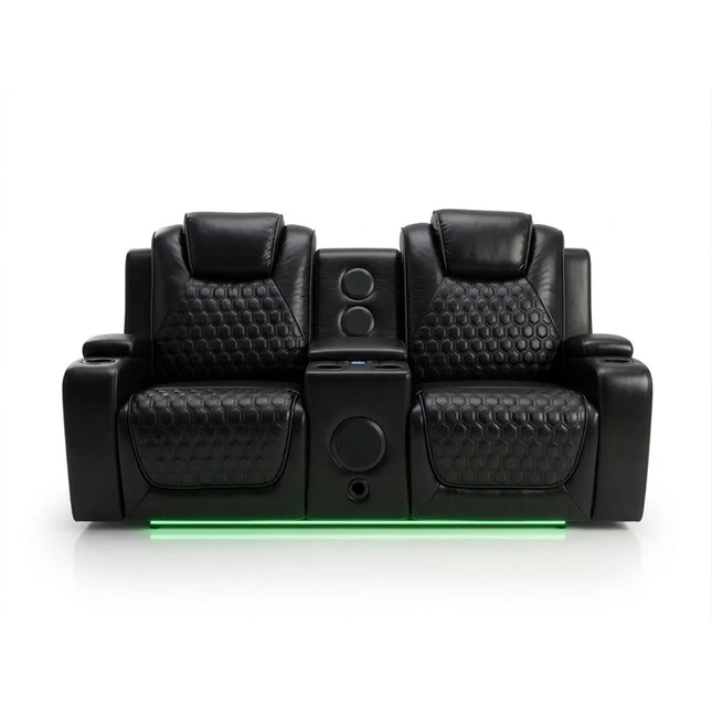 Malaga Leather Electric Recliner Sofa Set With Cupholders – 3+2 Seater Sofa Set – LED Lights – Bluetooth Speakers – USB and Type-C charging ports - Wireless Charging (Grey, 3+2 Seater)