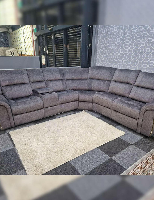 Berlin Fabric Electric Recliner Corner Sofa Grey