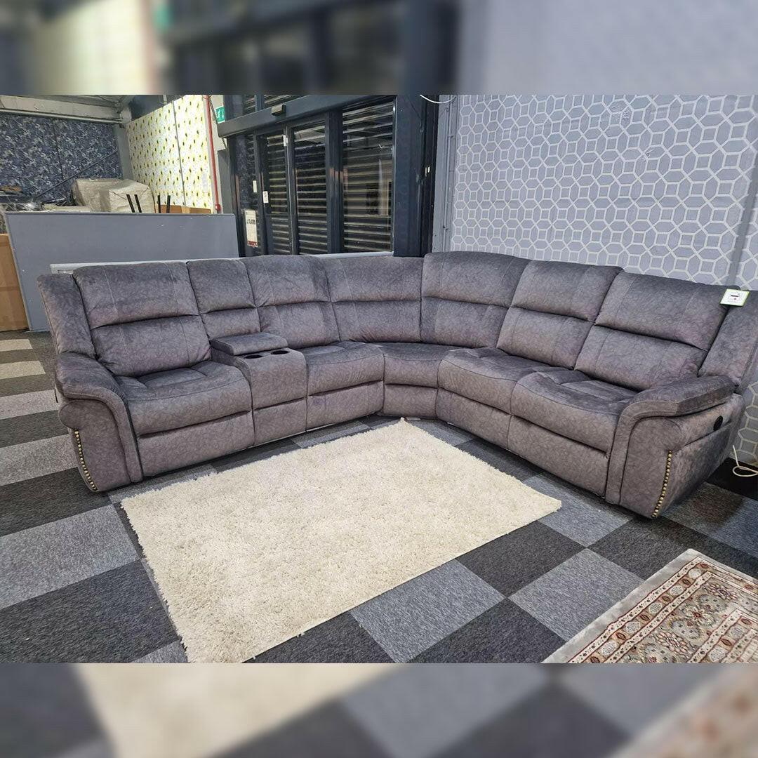 Berlin Fabric Electric Recliner Corner Sofa Grey – Envogue Furniture