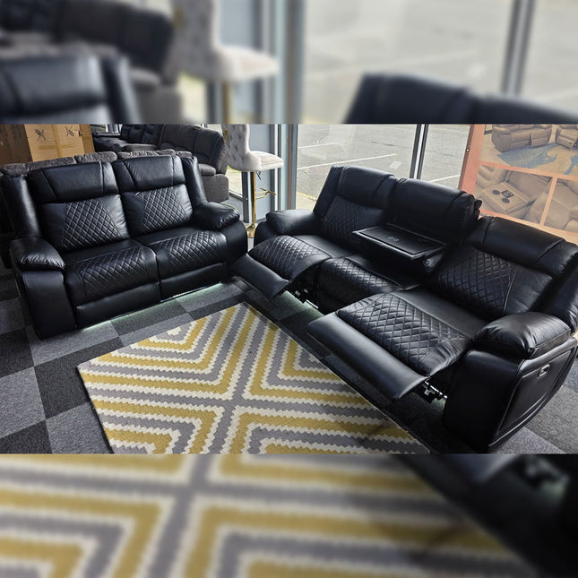 Lisbon Leather Electric Recliner Sofa 3+2 Seater – USB Ports, C-Type Port, LED Lights, Wireless Charging & Cup Holders Envogue Furniture Limited