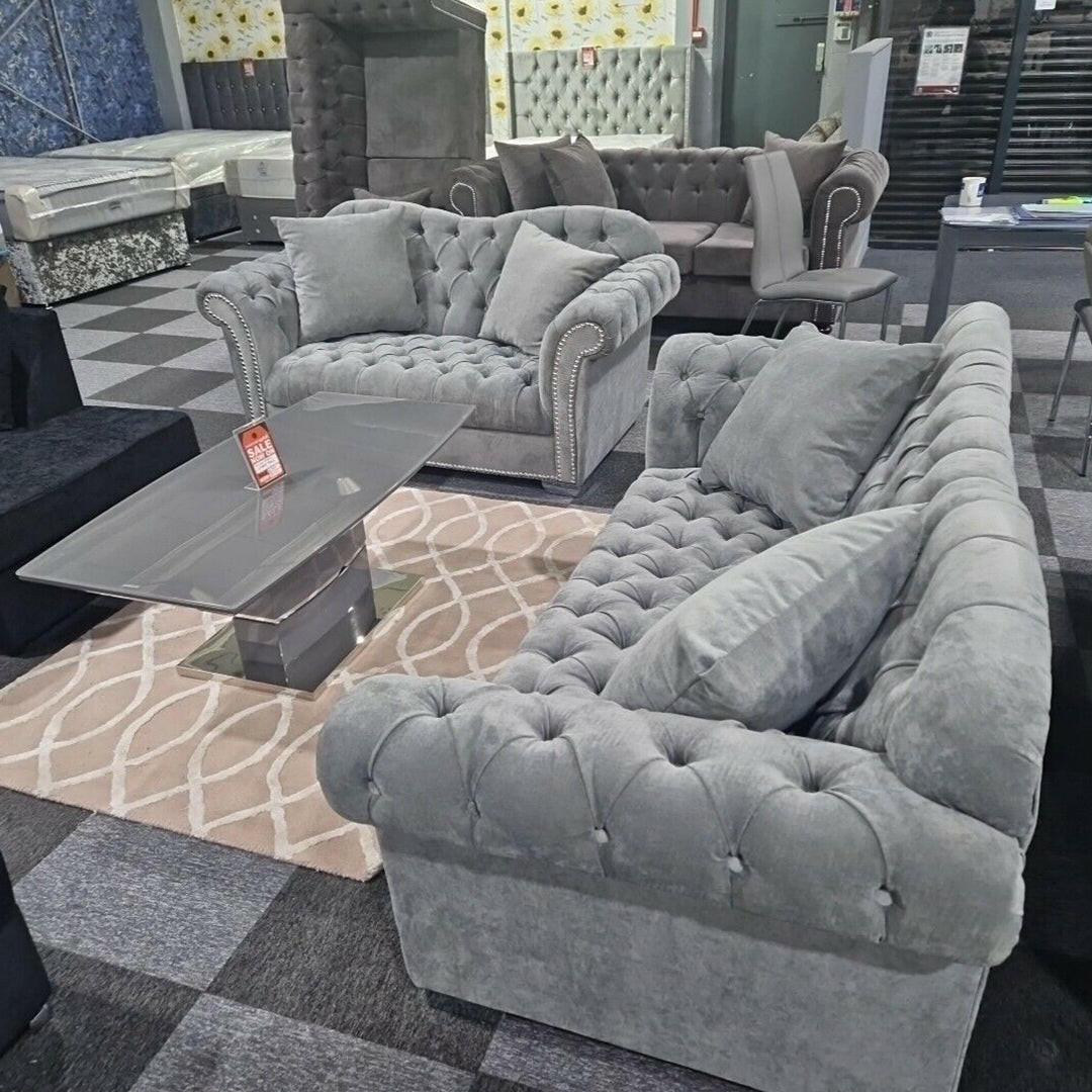 Elegance Chesterfield 3+2 Seater Sofa Set Grey | Envogue Furniture UK