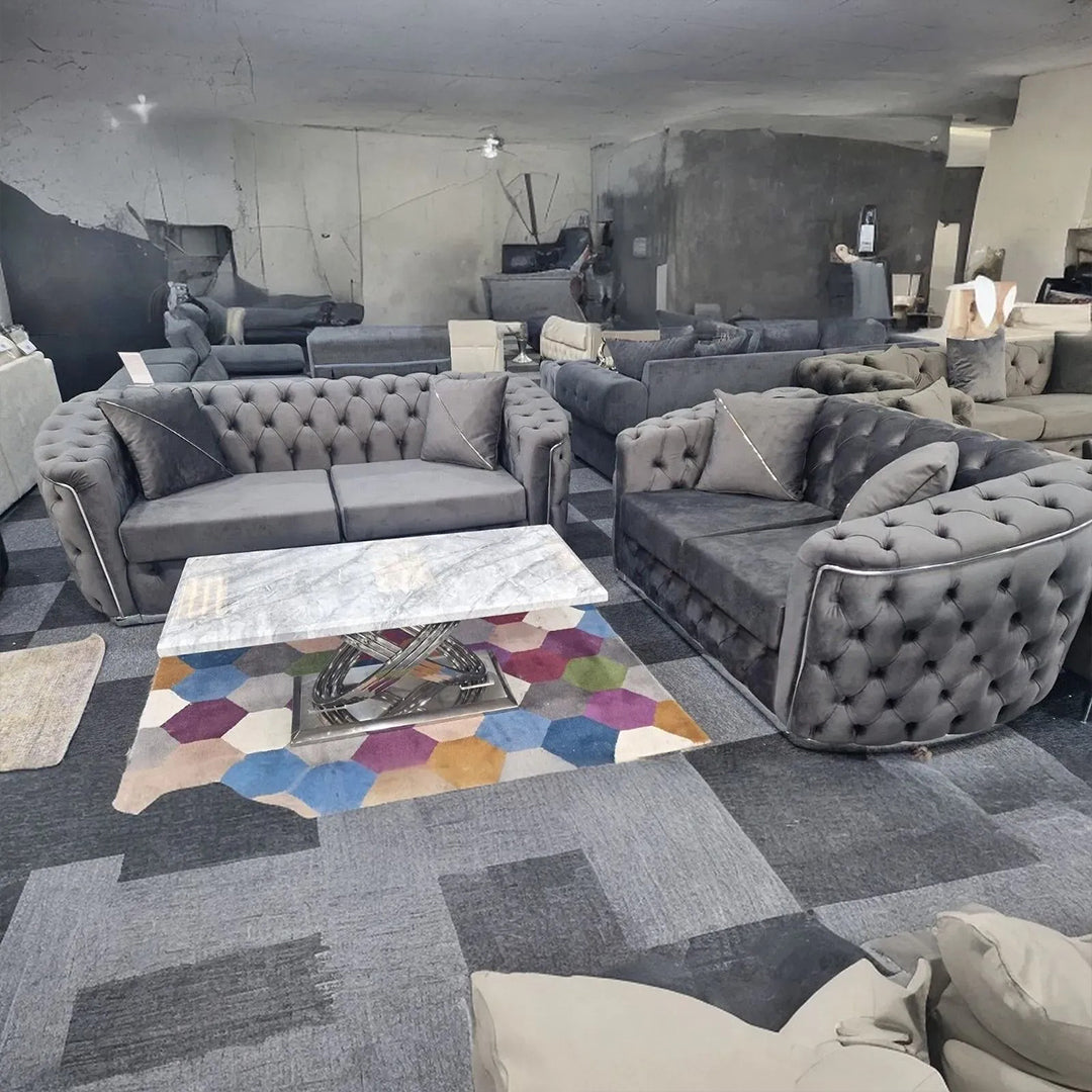 Toronto Chesterfield Sofa 3+2 Grey  & Silver