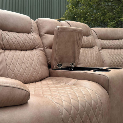 MNS Halifax Leather Electric Recliner Corner Sofa(Black,Beige)-USB Ports/LED LIGHTS/CUP HOLDERS