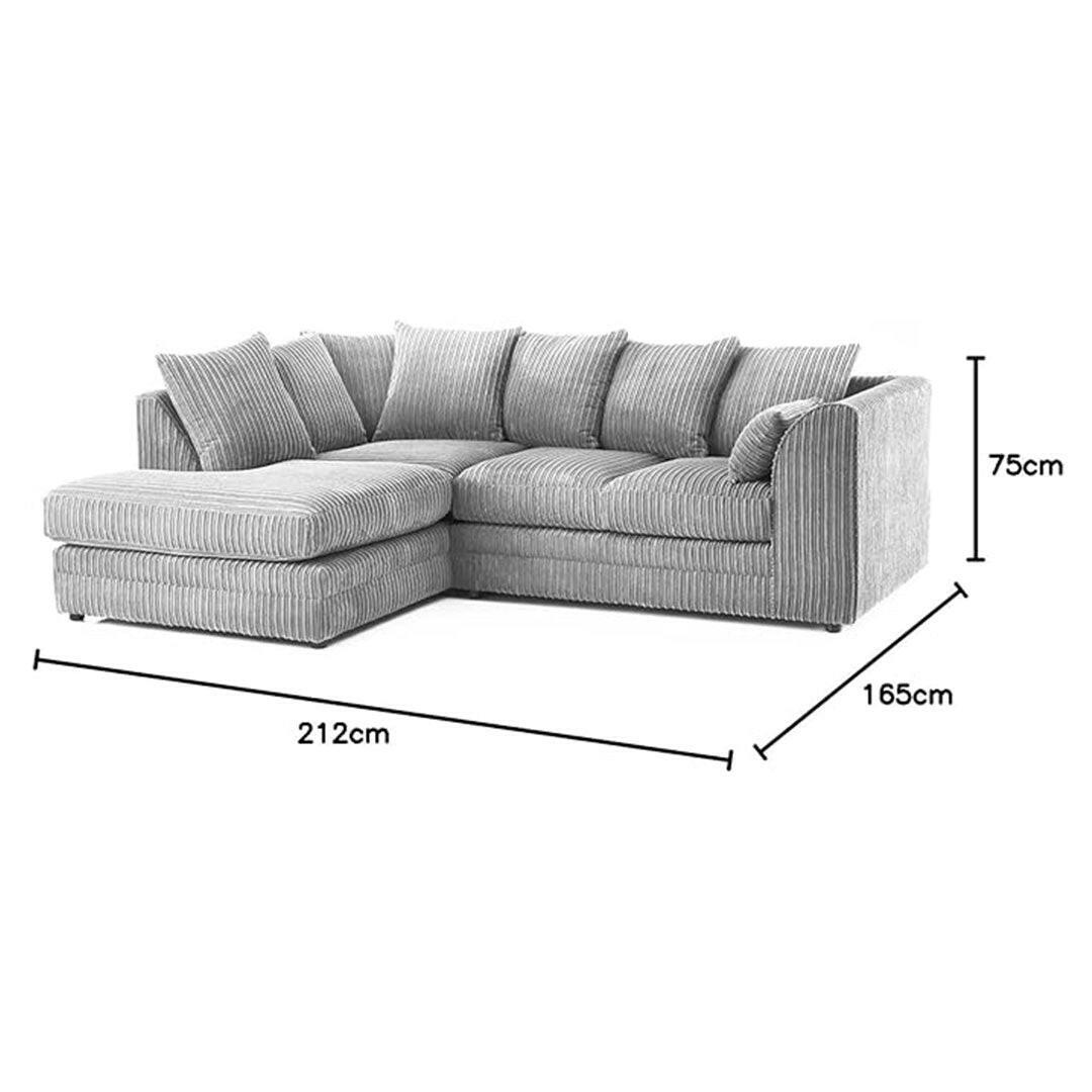 New Luxor Fabric Corner Sofa Silver | Soft Jumbo Cord 3-4 Seater Corner Sofa