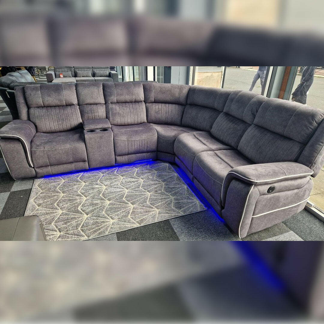 Fabric Electric Recliner Corner Sofa Grey