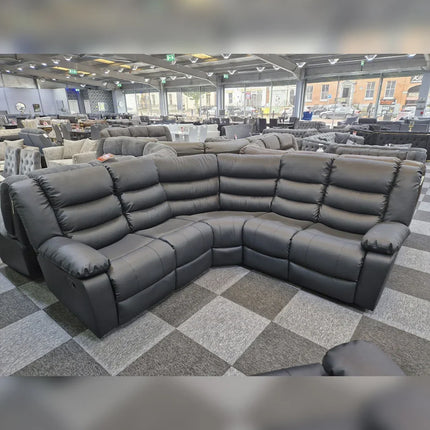 Roma Leather Recliner Corner Sofa (Black/Grey/Brown)