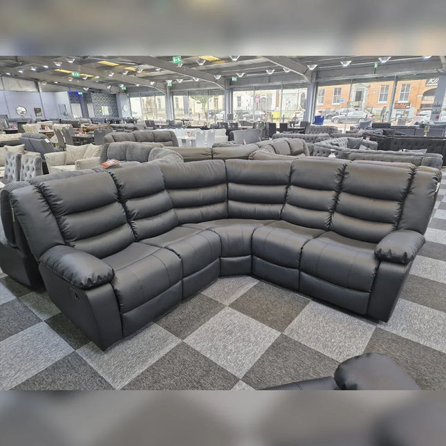 Roma Leather Recliner Corner Sofa (Black/Grey/Brown)