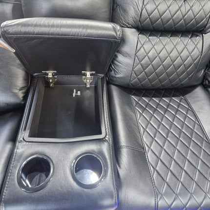 MNS Halifax Leather Electric Recliner Corner Sofa(Black,Beige)-USB Ports/LED LIGHTS/CUP HOLDERS