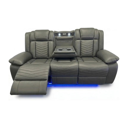 Zeus Leather Electric Recliners Sofa With Cupholders (Black/Grey/Brown) - 3+2 Seater Sofa/Bluetooth Speakers/LED Lights/USB Charging Ports/Storage
