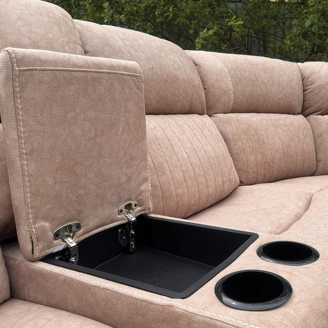 Hannah Fabric Electric Recliner Corner Sofa Grey-LED LIGHTS/USB PORTS/CUPHOLDERS