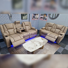 Orlando Electric Recliners 3+2 Seater Leather Sofa (Brown, Moche) /LED LIGHTS/WIRELESS CHARGER  Envogue Furniture