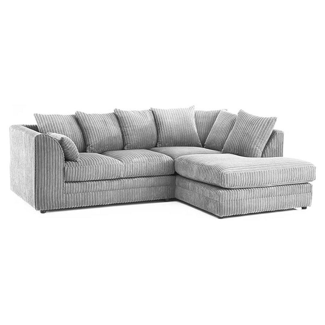 New Luxor Fabric Corner Sofa Silver | Soft Jumbo Cord 3-4 Seater Corner Sofa