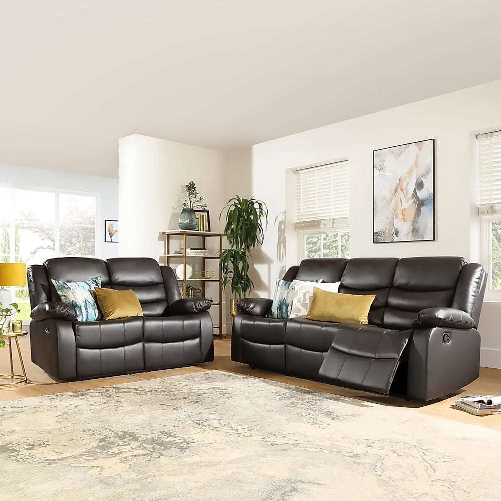 Sorrento Leather Recliner Sofa 3+2 Seater Black - Envogue Furniture