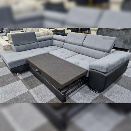 Luton Sofabed Corner Sofa Bed With Storage Box Grey-Black - Envogue Furniture uk