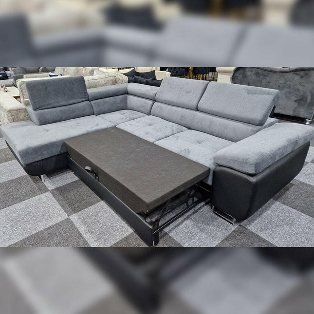 Luton Sofabed Corner Sofa Bed With Storage Box Grey-Black - Envogue Furniture uk
