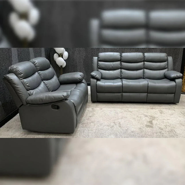 Roma Recliner 3+2 Seater Sofa Set Grey Faux Leather