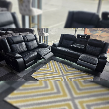 Lisbon Leather Electric Recliner Sofa 3+2 Seater – USB Ports, C-Type Port, LED Lights, Wireless Charging & Cup Holders