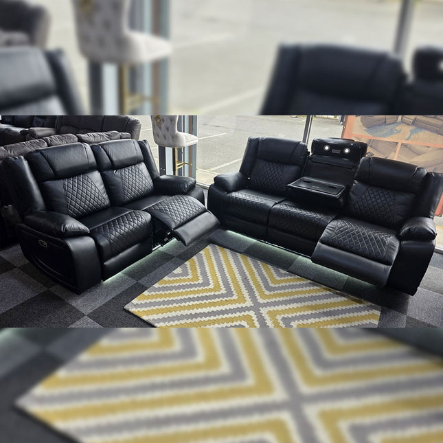 Lisbon Leather Electric Recliner Sofa 3+2 Seater – USB Ports, C-Type Port, LED Lights, Wireless Charging & Cup Holders