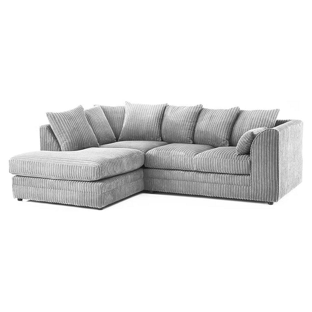 New Luxor Fabric Corner Sofa Silver | Soft Jumbo Cord 3-4 Seater Corner Sofa