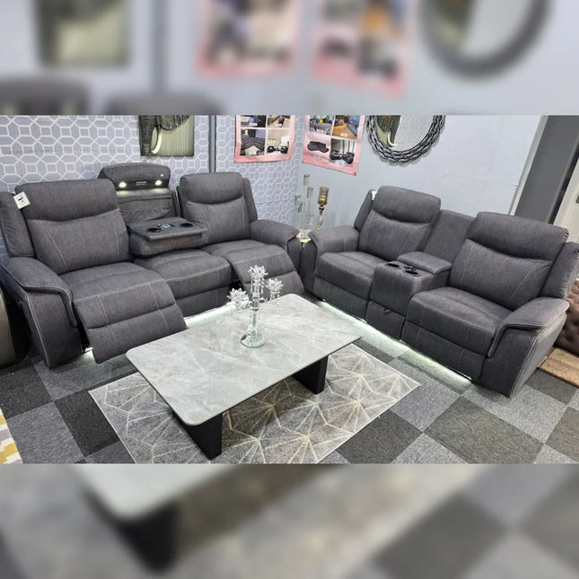 Prada Music Electric Recliners. Grey 3 + 2 Sofa Set , USB, LED, Bluetooth