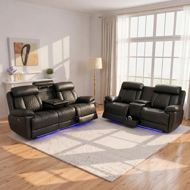 Carlisle 3+2 Leather Recliner Sofa Set | LED Lights ...