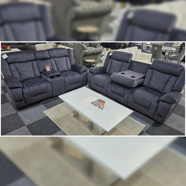 Beunis Aire 3 + 2 Plush Velvet Charcoal Dark Grey Manual Recliner Sofa Set