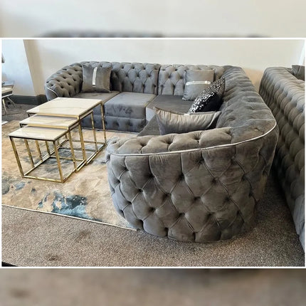 Toronto Chesterfield Corner Sofa – Black & Gold / Grey & Silver