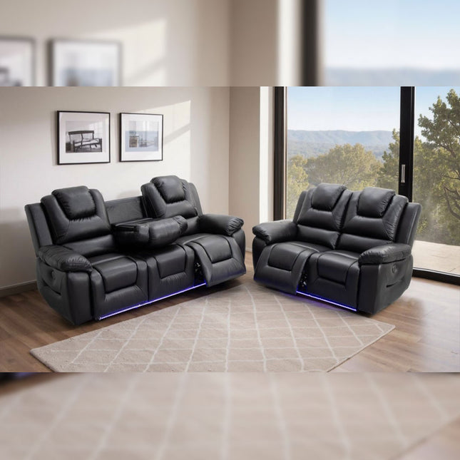 Oxford Leather Electric Recliner Sofa 3+2 Seater with Cup Holders , USB Charging Ports, LED Lights Envogue Furniture