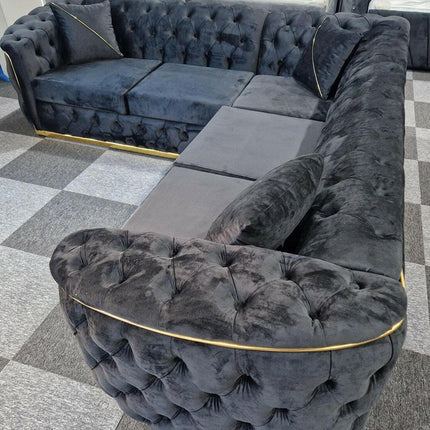 Toronto Chesterfield Corner Sofa Black & Gold - Envogue Furniture