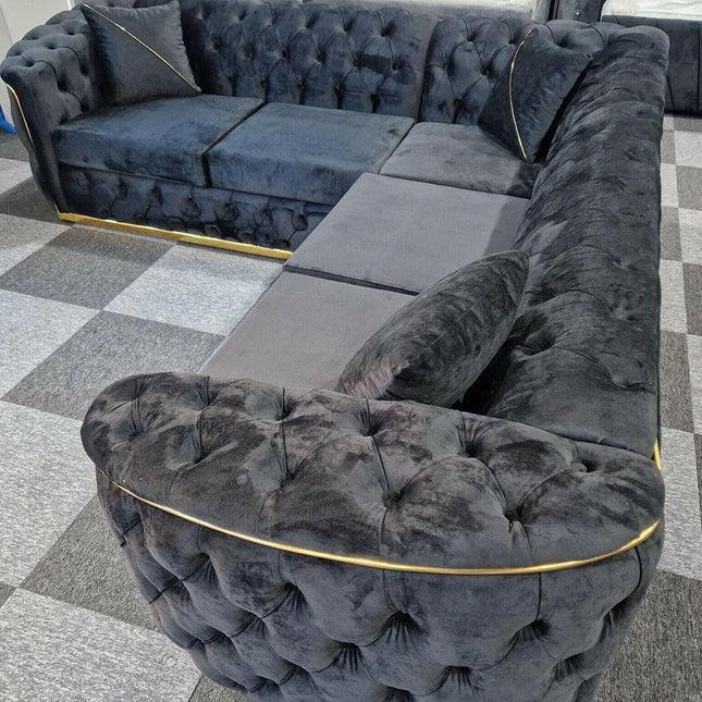 Toronto Chesterfield Corner Sofa Black & Gold - Envogue Furniture