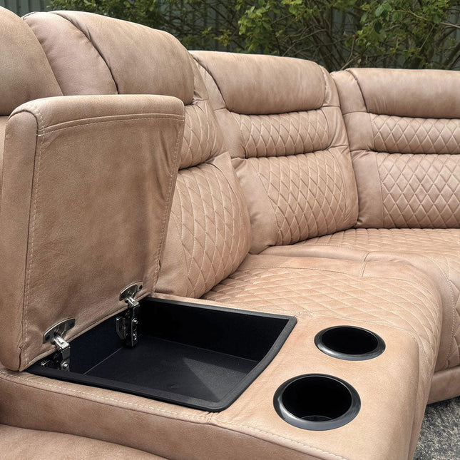 MNS Halifax Leather Electric Recliner Corner Sofa(Black,Beige)-USB Ports/LED LIGHTS/CUP HOLDERS