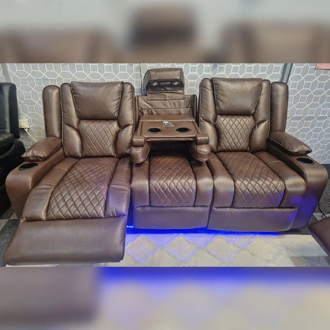 Orlando Electric Recliners 3+2 Seater Leather Sofa (Brown, Moche) /LED LIGHTS/WIRELESS CHARGER