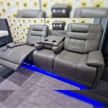 Halifax Leather Electric Recliner Sofa Set With Cupholders - 3+2 Seater Sofa - LED Lights - Wireless Charging - USB Charging Ports (Grey, Black & Brown 3+2 Seater)
