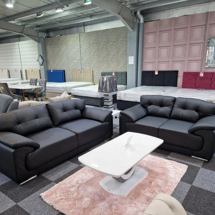 Kansas Leather Sofa 3+2 Black/Grey - Envogue Furniture uk