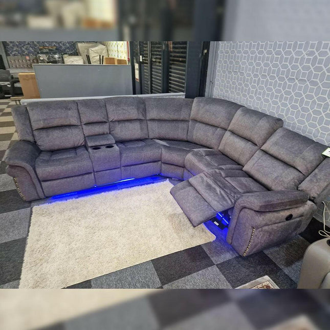 Berlin Fabric Electric Recliner Corner Sofa Grey - Envogue Furniture uk