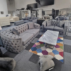 Toronto Chesterfield Sofa 3+2 Grey  & Silver