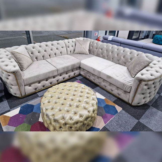 Toronto Chesterfield Corner Sofa Cream & Gold - Envogue Furniture uk