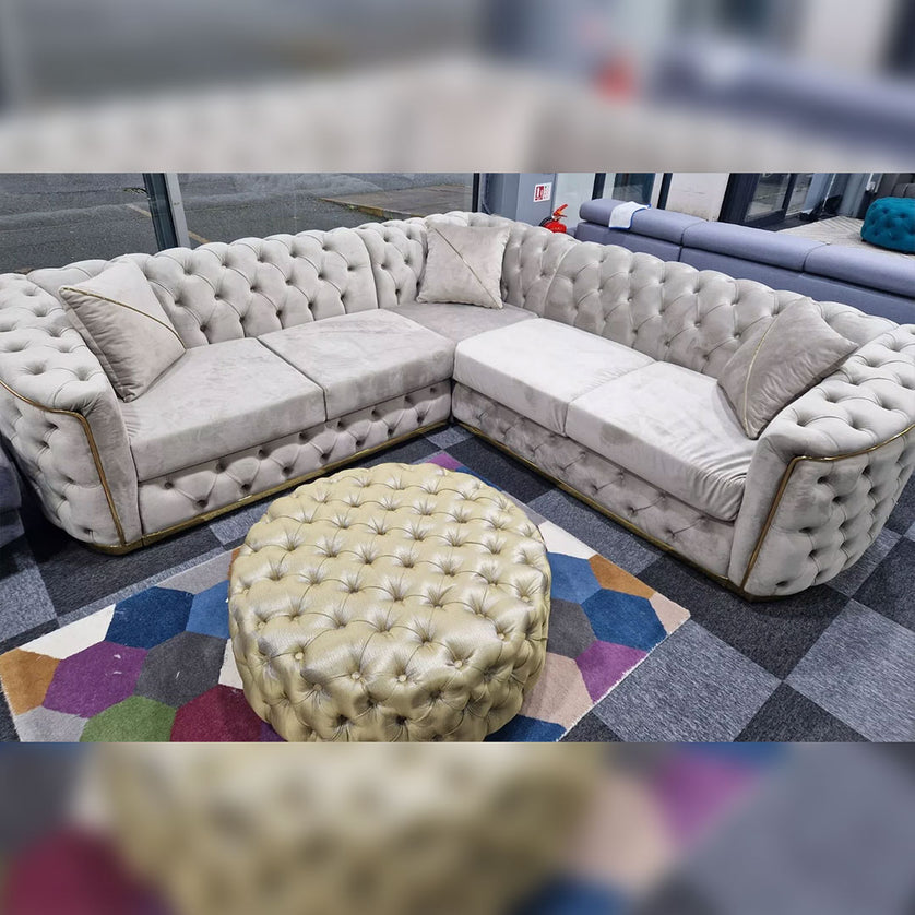 Toronto Chesterfield Corner Sofa Cream & Gold - Envogue Furniture uk