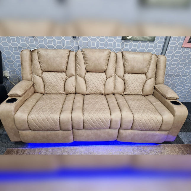 Orlando Electric Recliners 3+2 Seater Leather Sofa (Brown, Moche) /LED LIGHTS/WIRELESS CHARGER