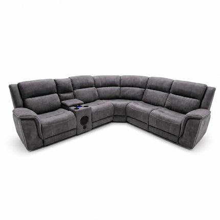 Geneva Pro Fabric Electric Recliner Corner Sofa- Fabric Corner Sofa With Cooling Cup-Holders/LED Lights/Bluetooth Speakers