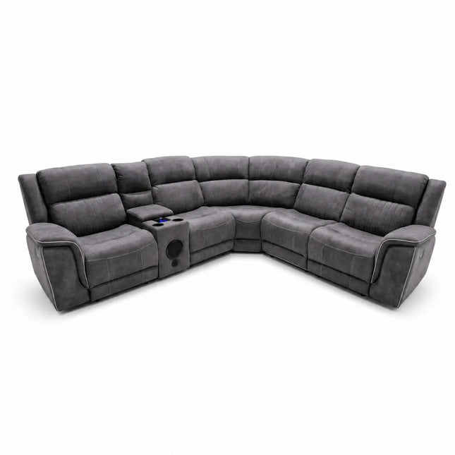 Geneva Pro Fabric Electric Recliner Corner Sofa- Fabric Corner Sofa With Cooling Cup-Holders/LED Lights/Bluetooth Speakers