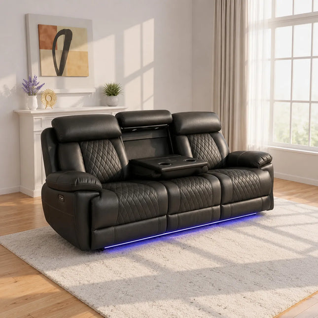 Carlisle 3+2 Leather Recliner Sofa Set | LED Lights ...