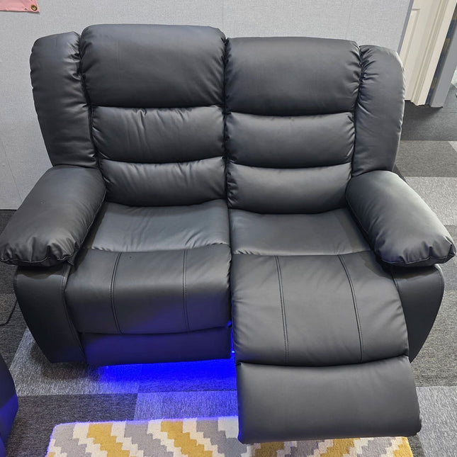 Roma Leather Recliner Sofa 3+2-Seater With USB/LED/Cup Holder Black/Grey
