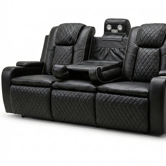 Colorado Leather Electric Recliner Sofa – Cup Holders, LED Lights, USB & Type-C Ports, Wireless Charging (Grey, Black, Brown)