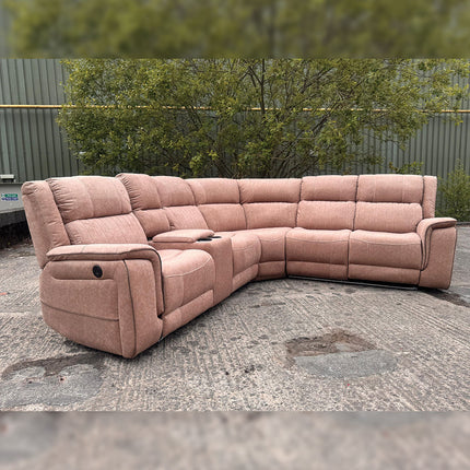 Hannah Fabric Electric Recliner Corner Sofa Grey-LED LIGHTS/USB PORTS/CUPHOLDERS