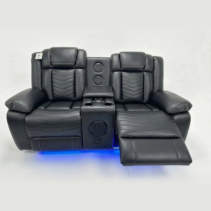 Zeus Leather Electric Recliners Sofa With Cupholders (Black/Grey/Brown) - 3+2 Seater Sofa/Bluetooth Speakers/LED Lights/USB Charging Ports/Storage