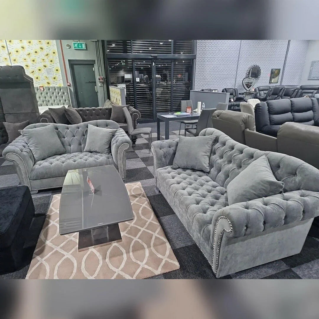 Elegance Chesterfield 3+2 Seater Sofa Set Grey | Envogue Furniture UK