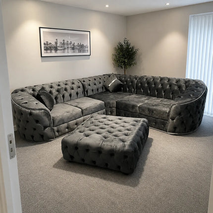 Toronto Grey Plush Velvet Chesterfield Corner Sofa Suite